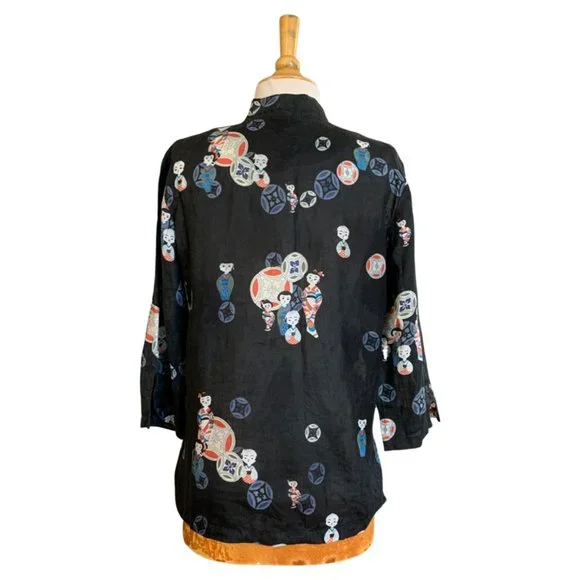 Citron Santa Monica Collared Geisha Print Linen Blouse - Picture 4 of 4